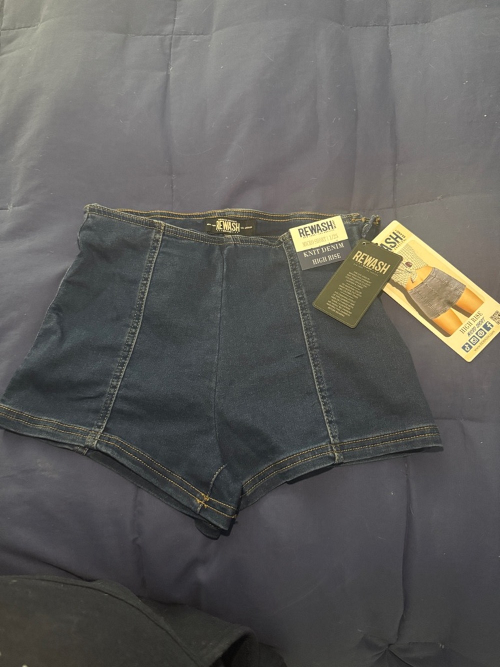 Size 1 new Rewash Navy High-Waist Stretch Knit Denim Shorts